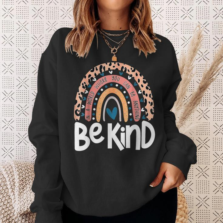 Be Kind Anti Bullying Orange Unity Day Leopard Raibow Sweatshirt Gifts for Her