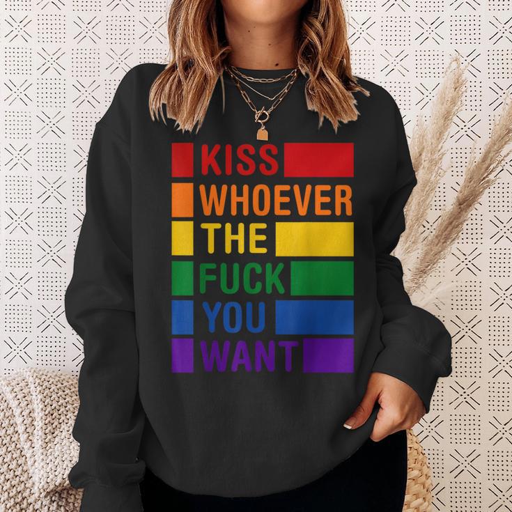 Kiss Who Ever The Fuck You Want Lgbt Gay Rights Trans Pride Sweatshirt Gifts for Her