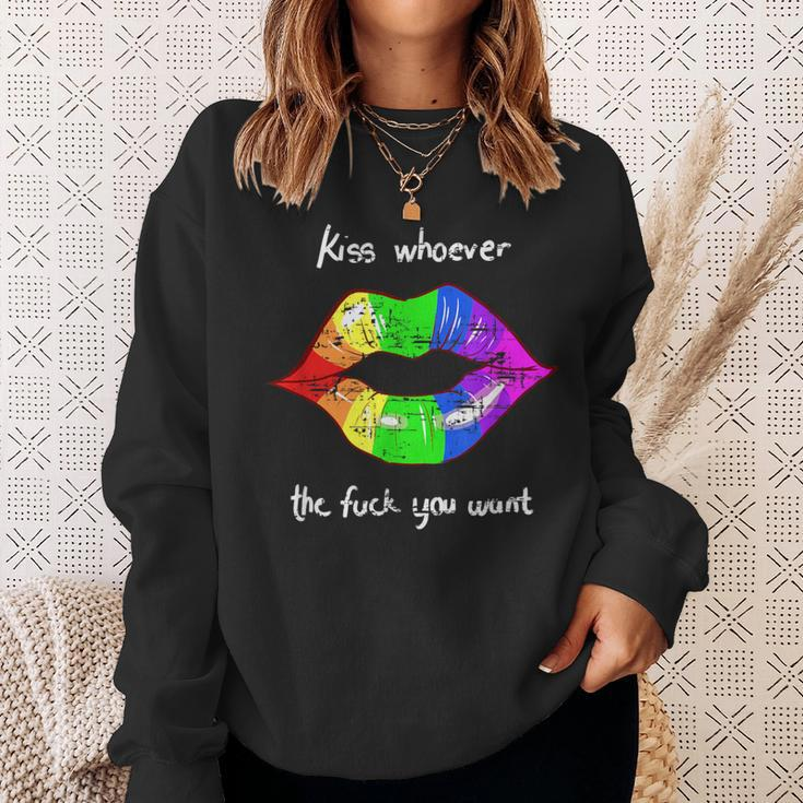 Kiss Whoever The Fuck You Want Vintage Lgbt Rainbow Sweatshirt Gifts for Her