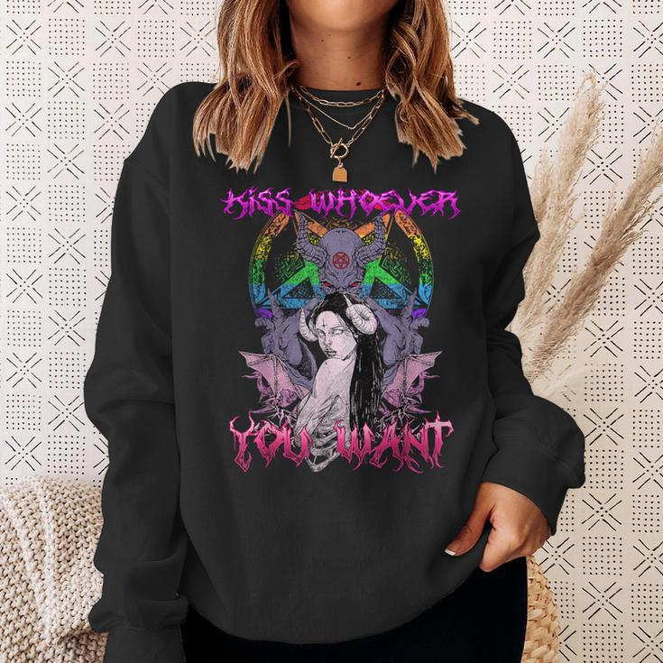Kiss Whoever You Want I Satanic Lgbt Baphomet I Gay Pride Sweatshirt Gifts for Her