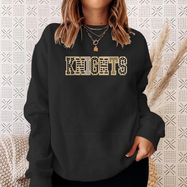 Knights Mascot Word Gold Black White Sweatshirt Gifts for Her