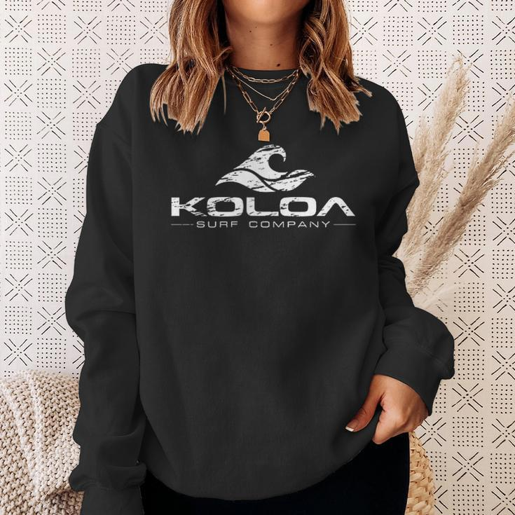 Koloa Surf Vintage White Wave Surf Shop Graphic Sweatshirt Gifts for Her