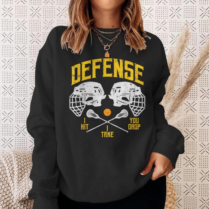 Lacrosse Defense I Hit Take You Drop Lax Player Boys Sweatshirt Gifts for Her
