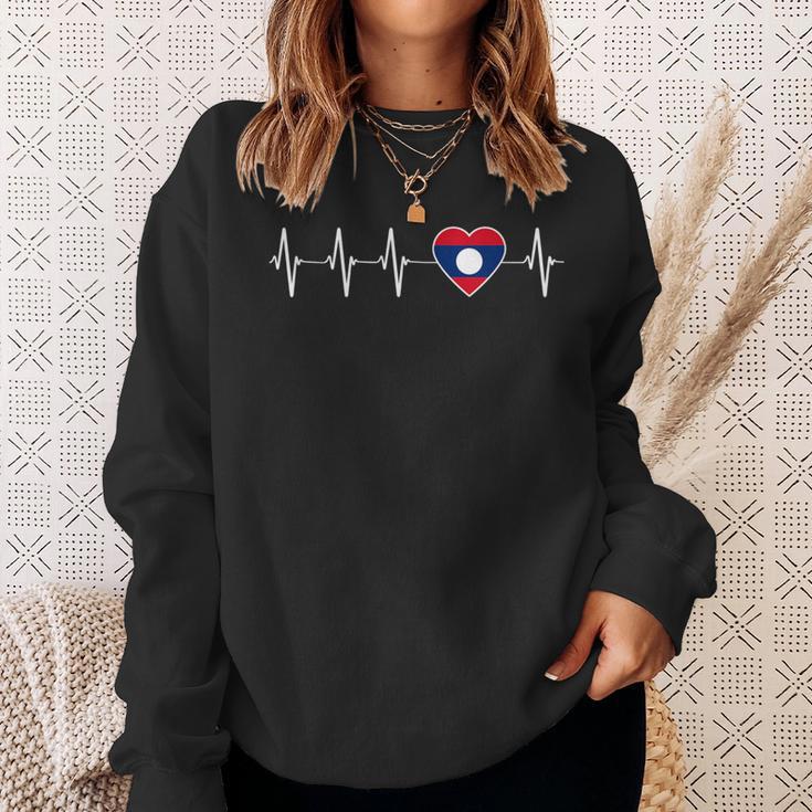 Laotian Lao Heartbeat I Love Laos Flag Country Sweatshirt Gifts for Her