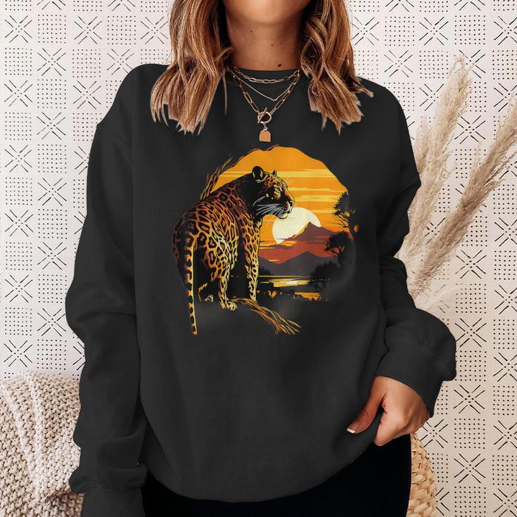 Leopard Savanne Sonnenuntergang Wildlife Safari Motiv Tierdruck Sweatshirt Geschenke für Sie