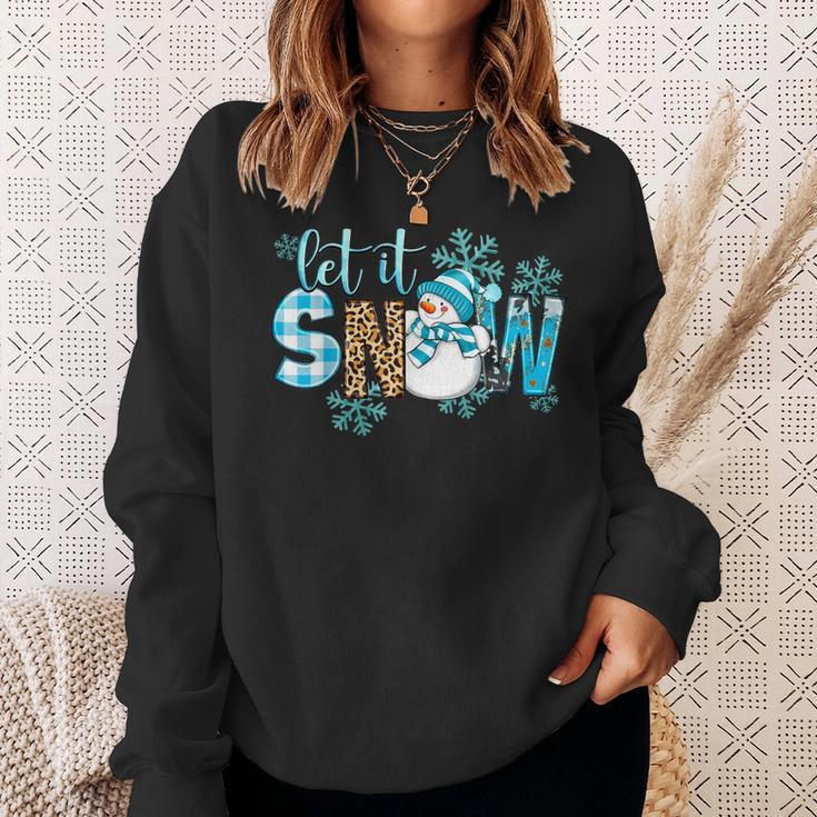 Let It Snow Christmas Snowman Snowflakes Xmas Holiday Pajama Sweatshirt Gifts for Her