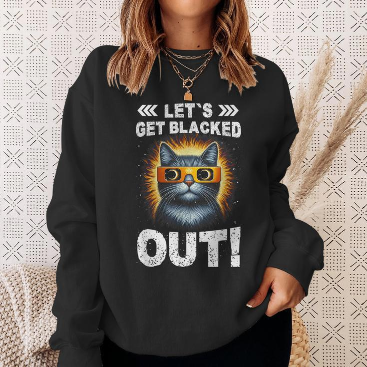 Let's Get Blacked Out Total Solar Eclipse 2024 Cat Lover Sweatshirt Gifts for Her
