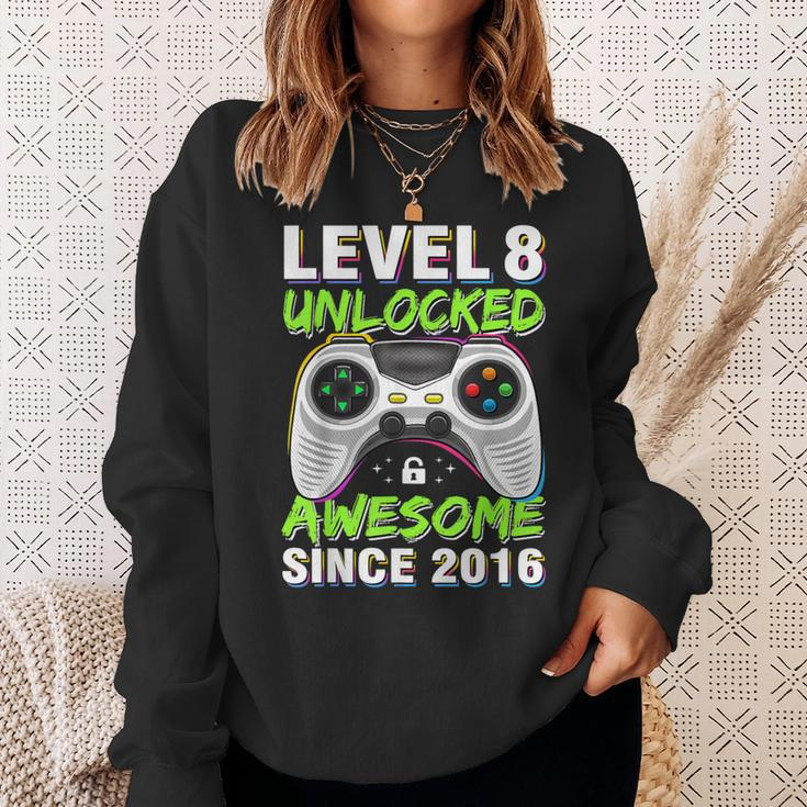 Level 8 Unlocked Awesome Since 2016 8Th Birthday Gaming Boys Sweatshirt Gifts for Her