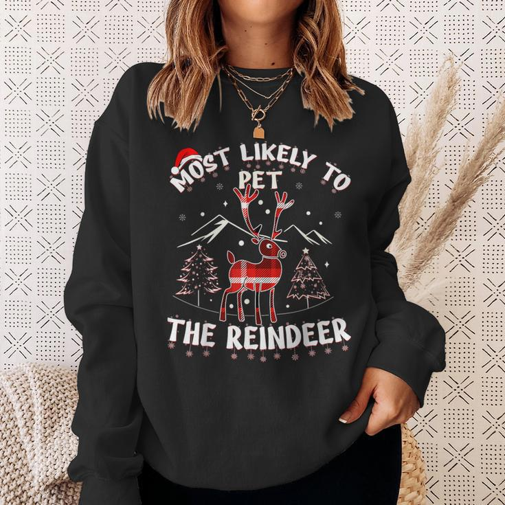 Most Likely To Pet The Reindeer Christmas Party Pajama Sweatshirt Gifts for Her