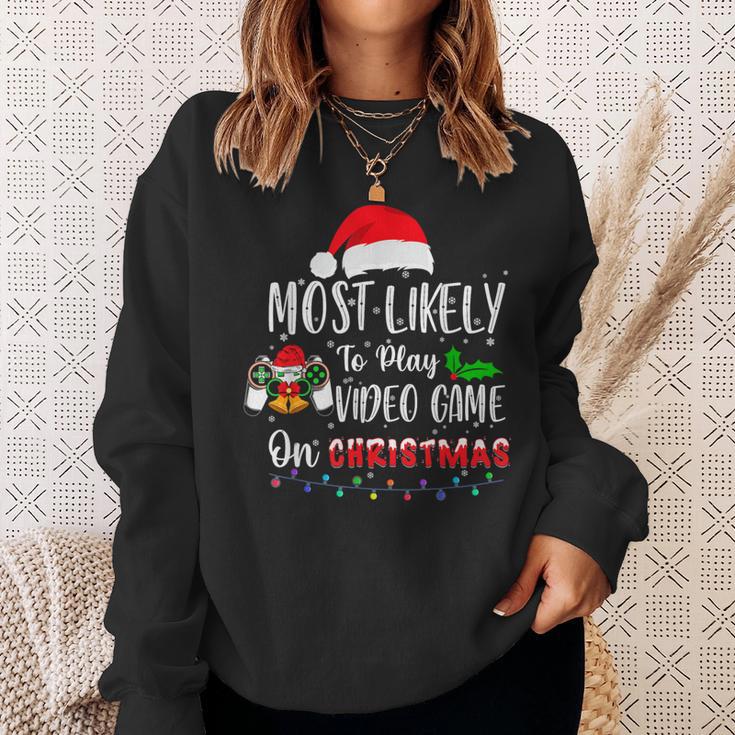 Most Likely To Play Video Game On Christmas Santa Gaming Sweatshirt Gifts for Her