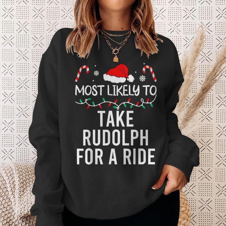Most Likely To Take Rudolph For A Ride Christmas Matching Sweatshirt Gifts for Her