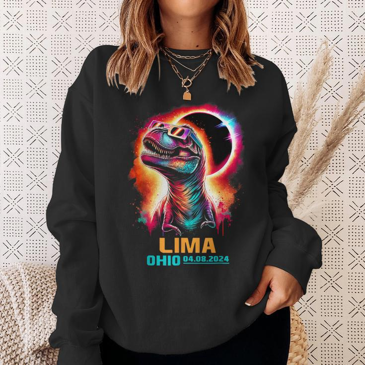 Lima Ohio Total Solar Eclipse 2024Rex Dinosaur Colorful Sweatshirt Gifts for Her