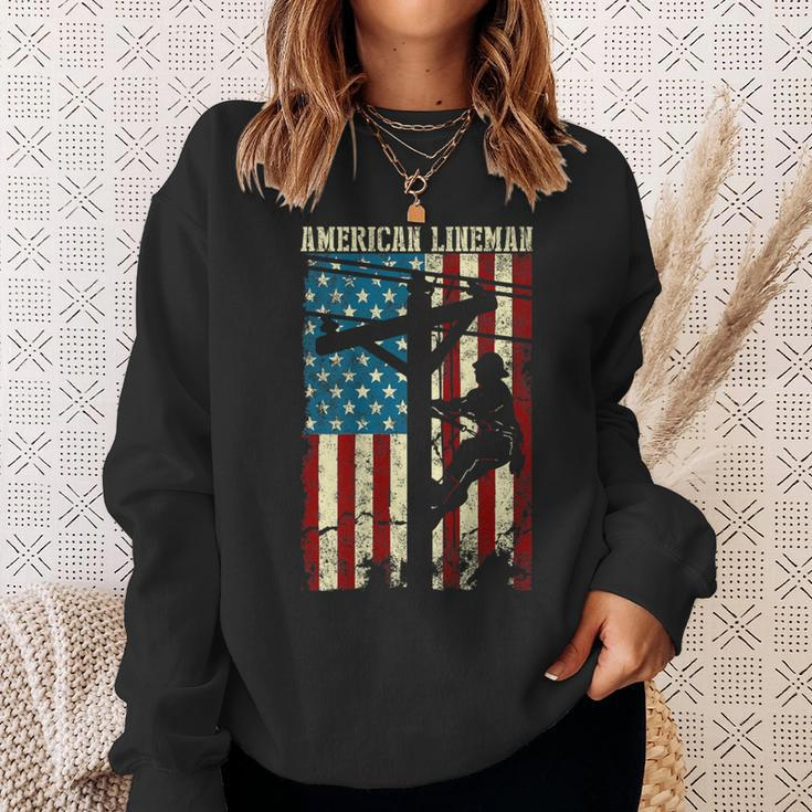 Lineman American Flag Electric Cable Patriotic Lineman Sweatshirt Gifts for Her