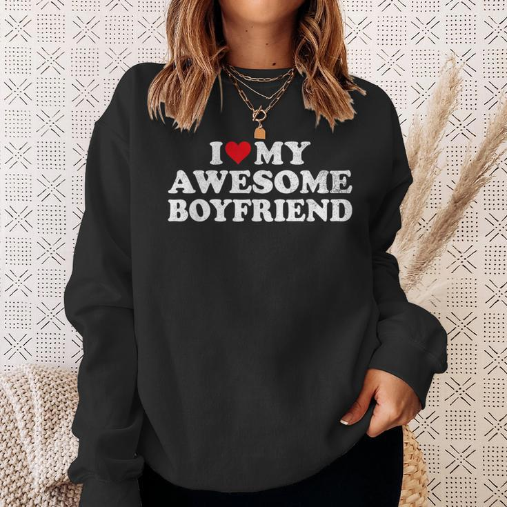 I Love My Awesome Boyfriend Heart Couples Girlfriend Sweatshirt Gifts for Her