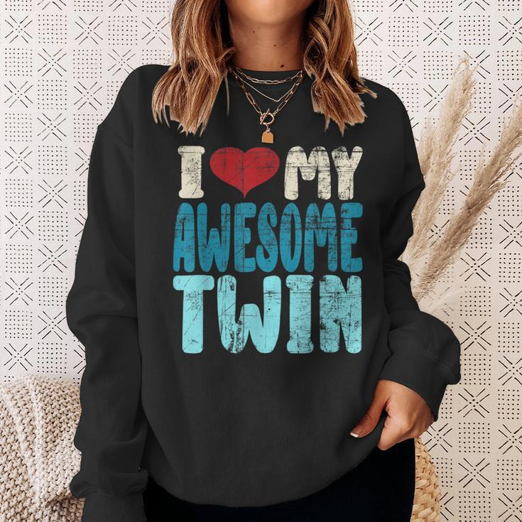 I Love My Awesome Twin Twins Brothers Matching Distressed Sweatshirt Gifts for Her