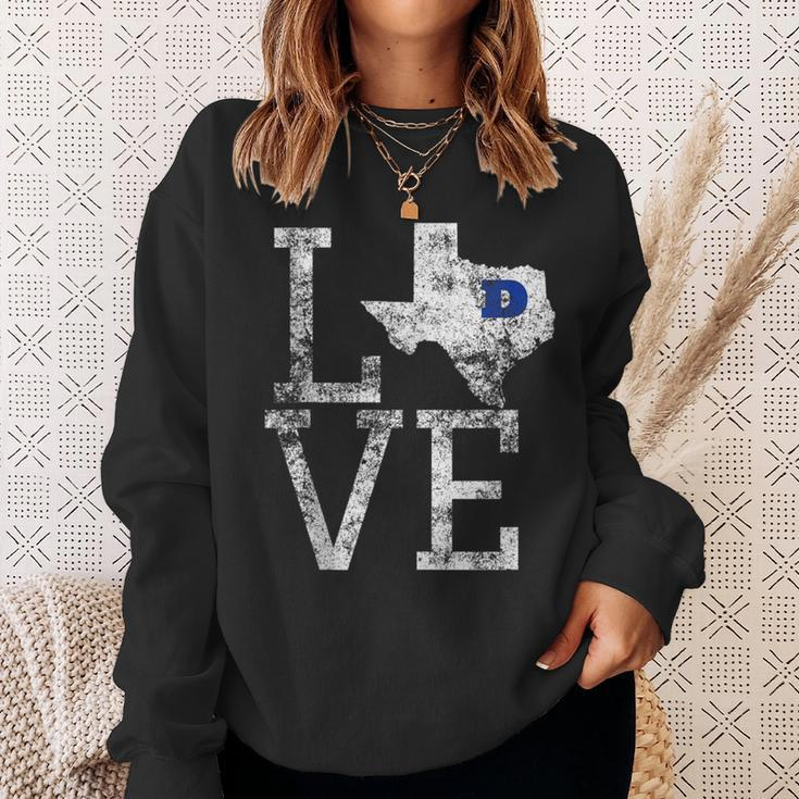 Love Dallas Texas Cowboy Or Cowgirl State Outline Distressed Sweatshirt Gifts for Her