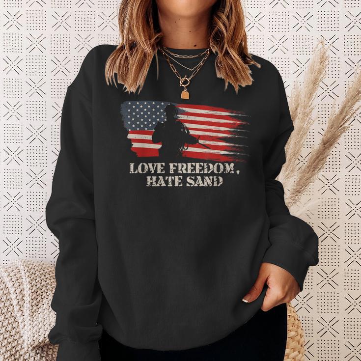 Love Freedom Hate SandMilitary Deployment Husband Sweatshirt Gifts for Her