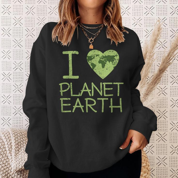 I Love Heart Planet Earth GlobeSweatshirt Gifts for Her