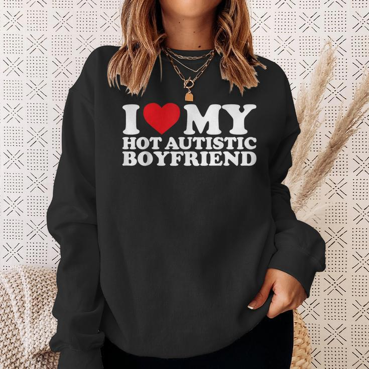 I Love My Hot Autistic Boyfriend Heart Autism Awareness Sweatshirt Gifts for Her