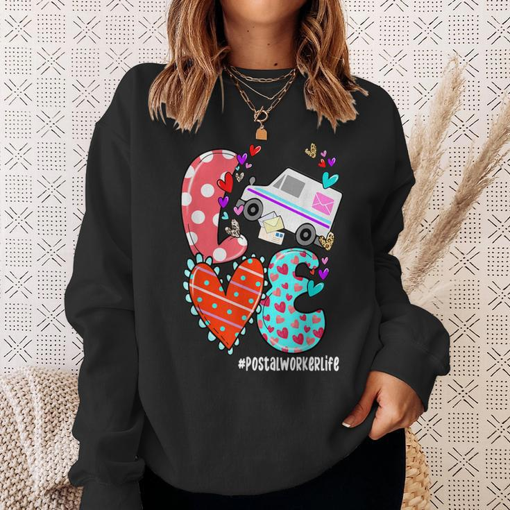 Love Postal Worker Life Leopard Heart Valentine's Day Sweatshirt Gifts for Her