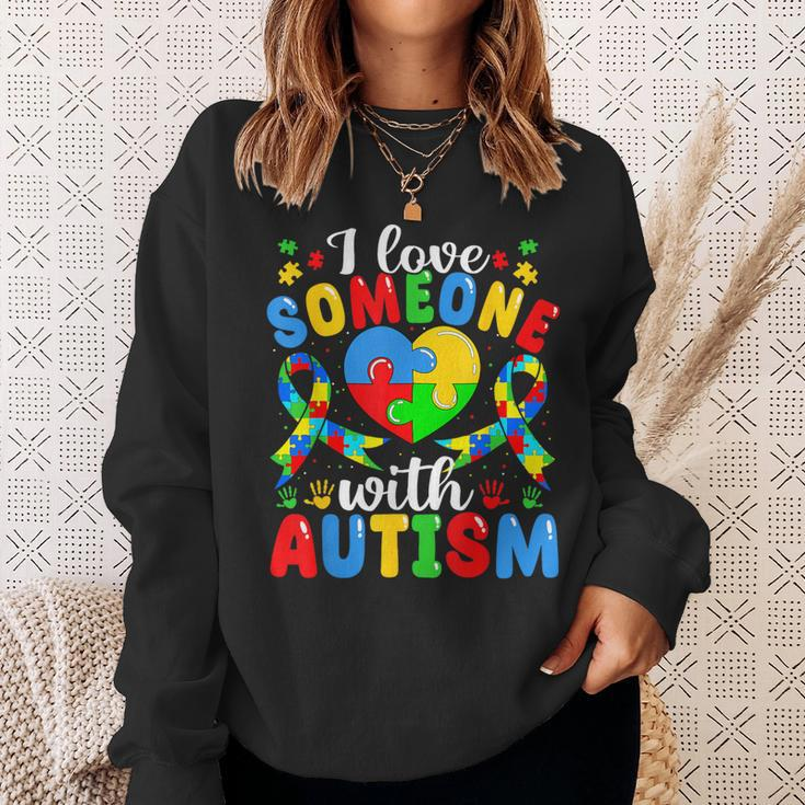 I Love Someone With Autism Awareness Heart Puzzle Pieces Sweatshirt Gifts for Her