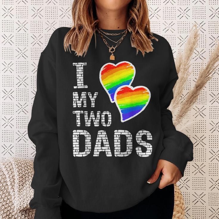 I Love My Two Dads Lgbt Pride Month And Father's Day Heart Sweatshirt Gifts for Her