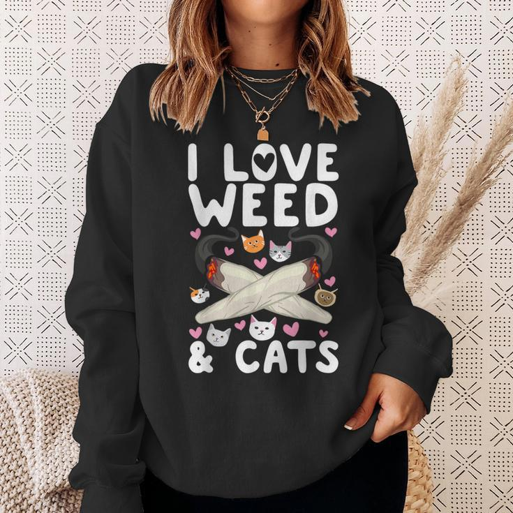 I Love Weed & Cats Cannabis Marijuana Pot Smoker Reefer Sweatshirt Gifts for Her