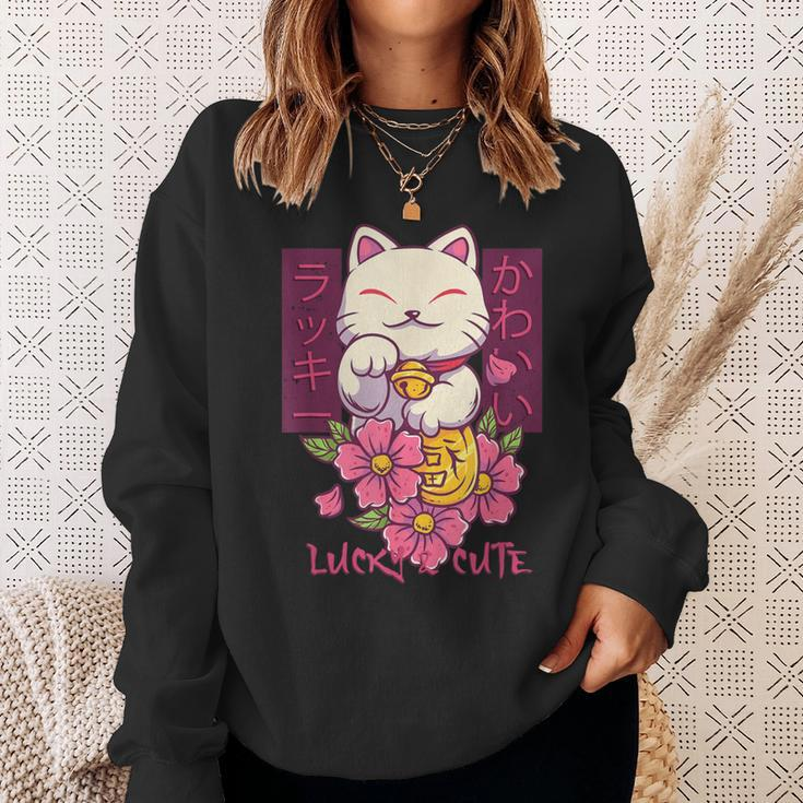 Lucky And Cute Japanese Lucky Cat Maneki Neko Good Luck Cat Sweatshirt Gifts for Her