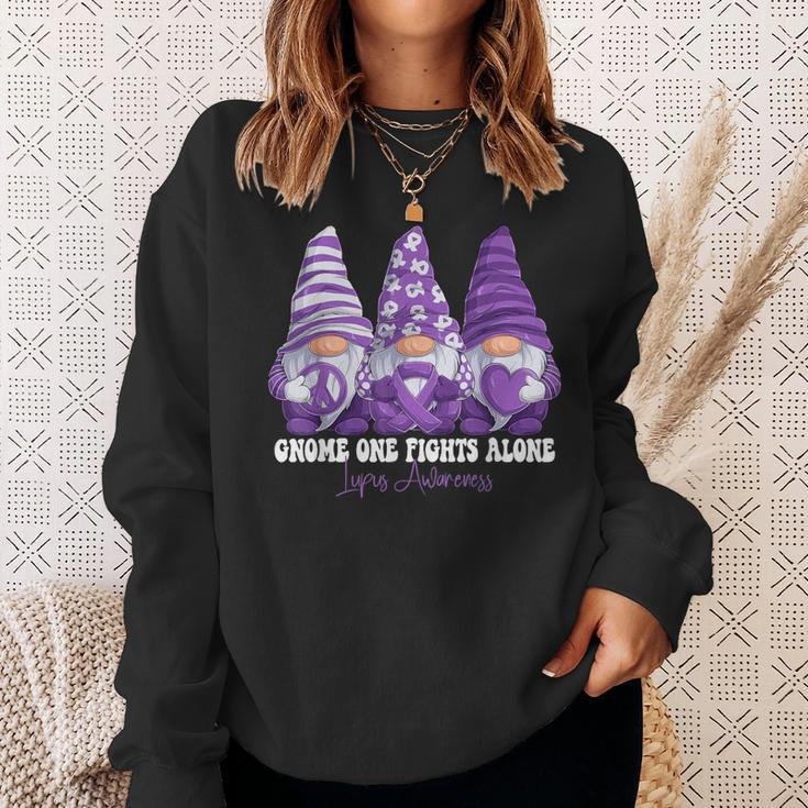 Lupus Awareness Month Purple Ribbon Gnomies Support Sweatshirt Gifts for Her