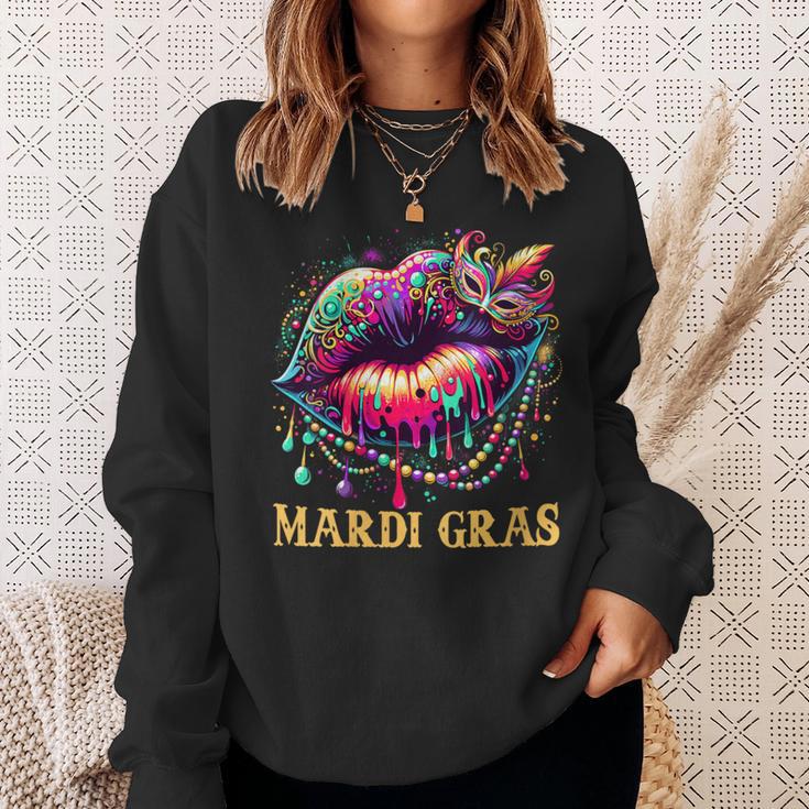 Mardi Gras Lips Queen Beads Mask Carnival Colorful Sweatshirt Gifts for Her