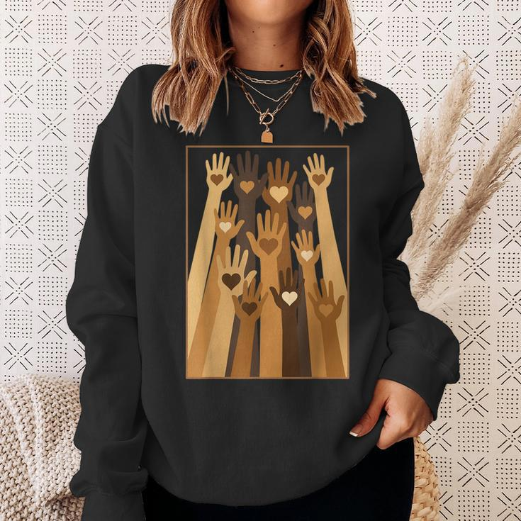 Melanin Hand Hearts Black History Month Blm African American Sweatshirt Gifts for Her