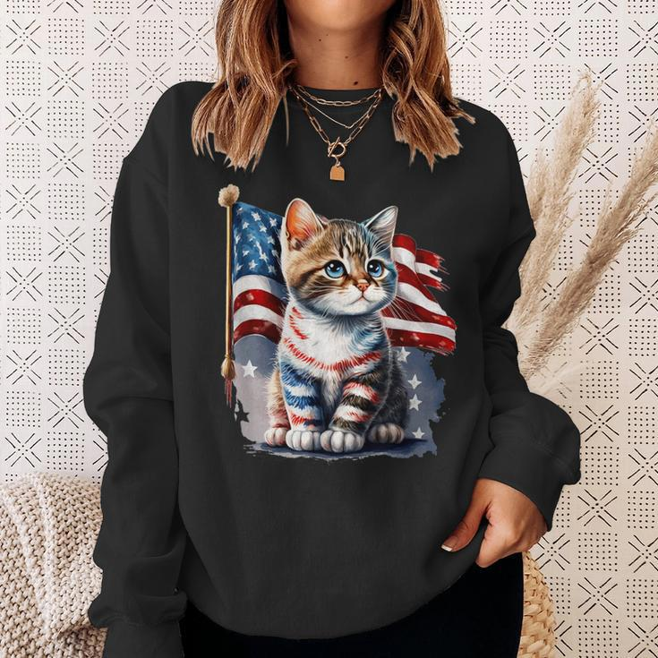 Memorial Day Cat 4Th Of July Patriotic Usa Flag Sweatshirt Gifts for Her