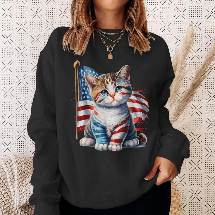 Memorial Day Cat Kitten 4Th Of July Patriotic Usa Flag Sweatshirt Gifts for Her