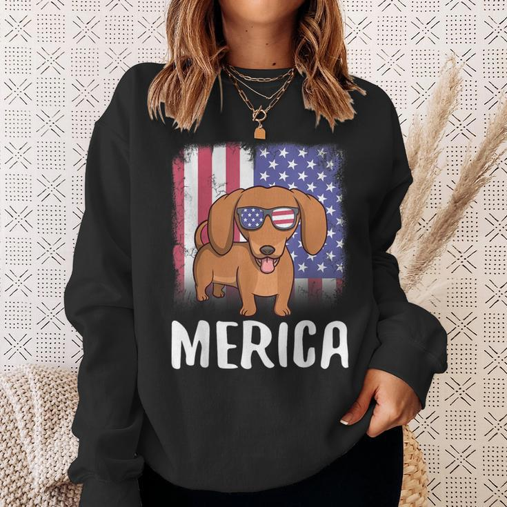 Merica Dachshund Dog Usa American Flag 4Th Of July Patriotic Sweatshirt Gifts for Her