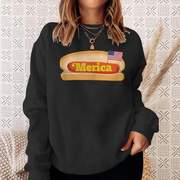 'Merica Hot Dog Flag Patriotic American Flag Hot Dog Sweatshirt Gifts for Her