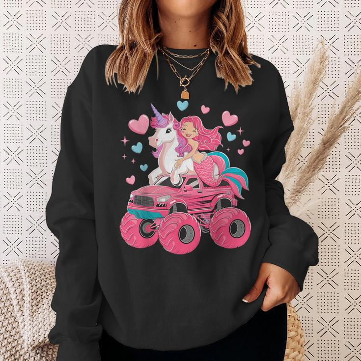 Mermaid Unicorn Monster Truck Birthday Party Monster Truck Sweatshirt Gifts for Her
