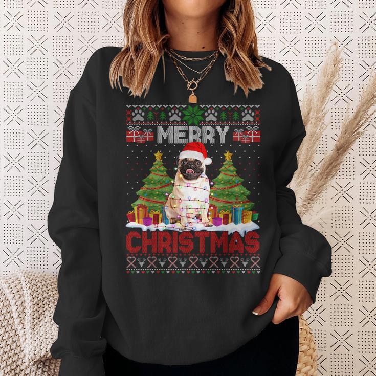 Merry Christmas Santa Light Pug Dog Family Ugly Sweater Sweatshirt Gifts for Her