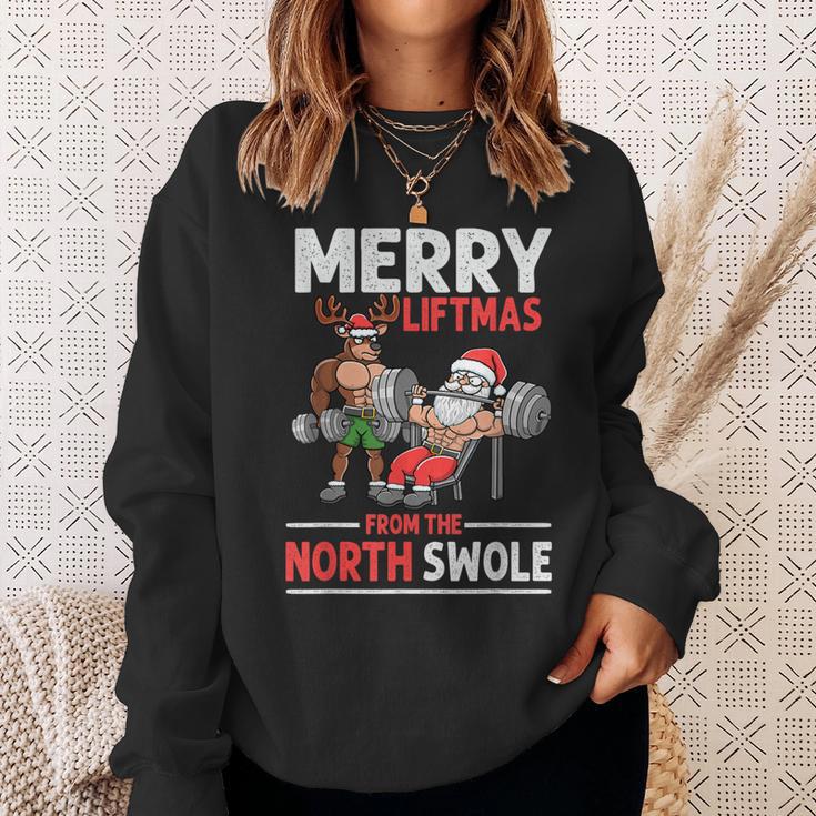 Merry Liftmas From North Swoie Muscle Santa Weightlifting Sweatshirt Gifts for Her