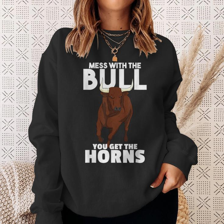 Mess With The Bull You Get The Horns Cowboy Wisdom Farmer Sweatshirt Gifts for Her