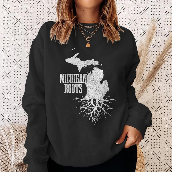 Michigan Roots Vintage Pride State Map Sweatshirt Gifts for Her