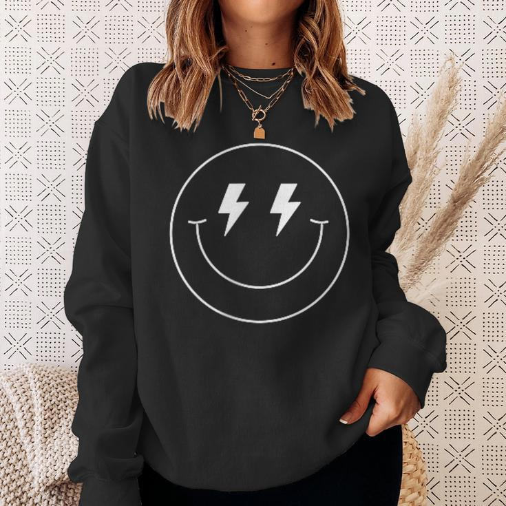 Minimalist 80S Lightning Bolt Eyes Happy Smiling Smile Face Sweatshirt Gifts for Her