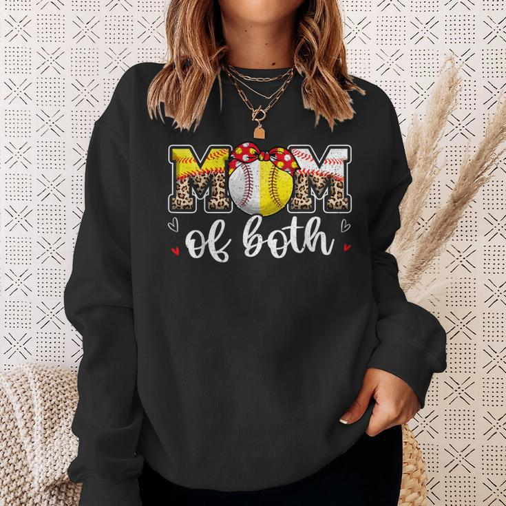 Mom Of Both Leopard Game Day Baseball Softball Mother's Day Sweatshirt Gifts for Her
