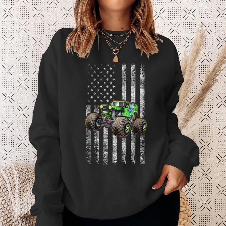 Monster Truck Are My Jam American Flag Usa Patriotic Sweatshirt Gifts for Her