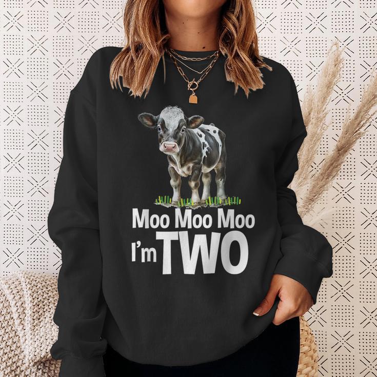 Moo Moo I'm Two 2Nd Birthday Cute Cow Sounds Toddler Sweatshirt Gifts for Her