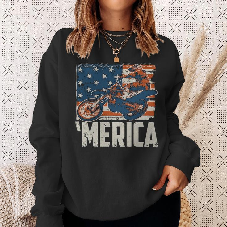 Motocross Racer Dirt Bike Merica American Flag Sweatshirt Gifts for Her
