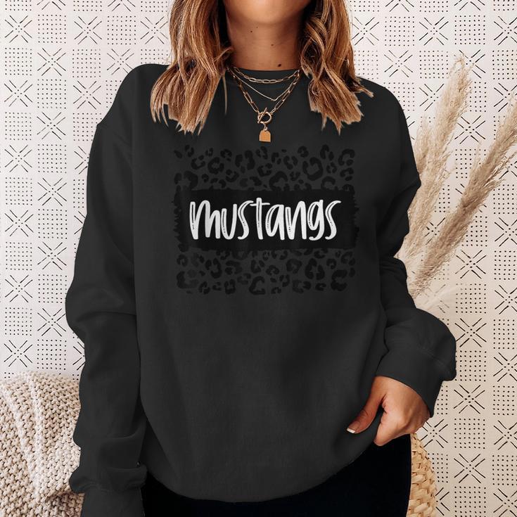 Mustangs Team Mascot School Spirit Game Night Leopard Print Sweatshirt Gifts for Her