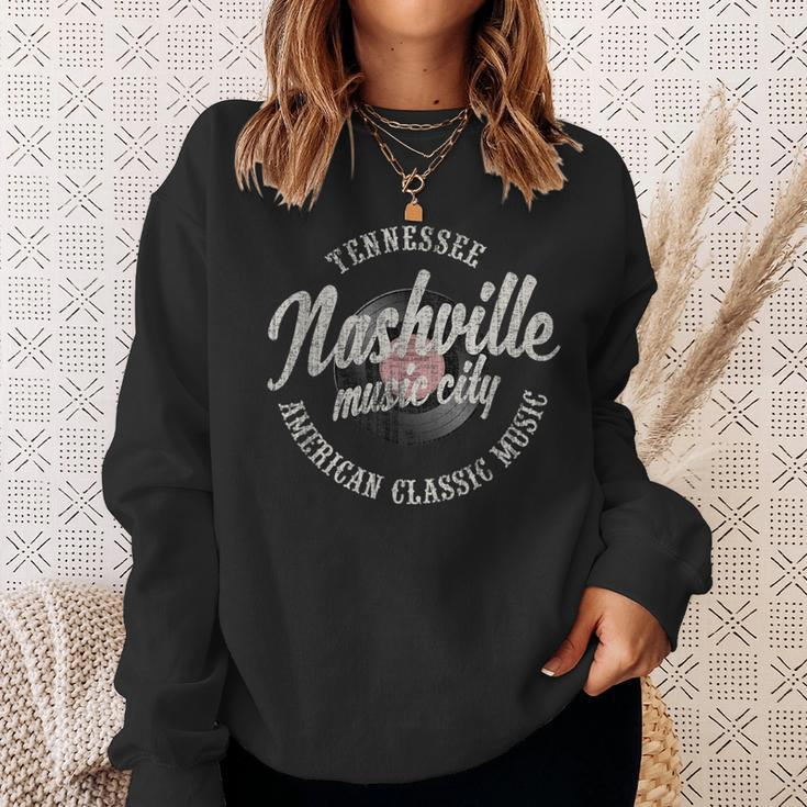 Nashville Music City Vinyl Vintage Sweatshirt Gifts for Her