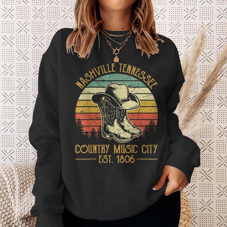 Nashville Tennessee Cowboy Boots Hat Country Music City Sweatshirt Gifts for Her