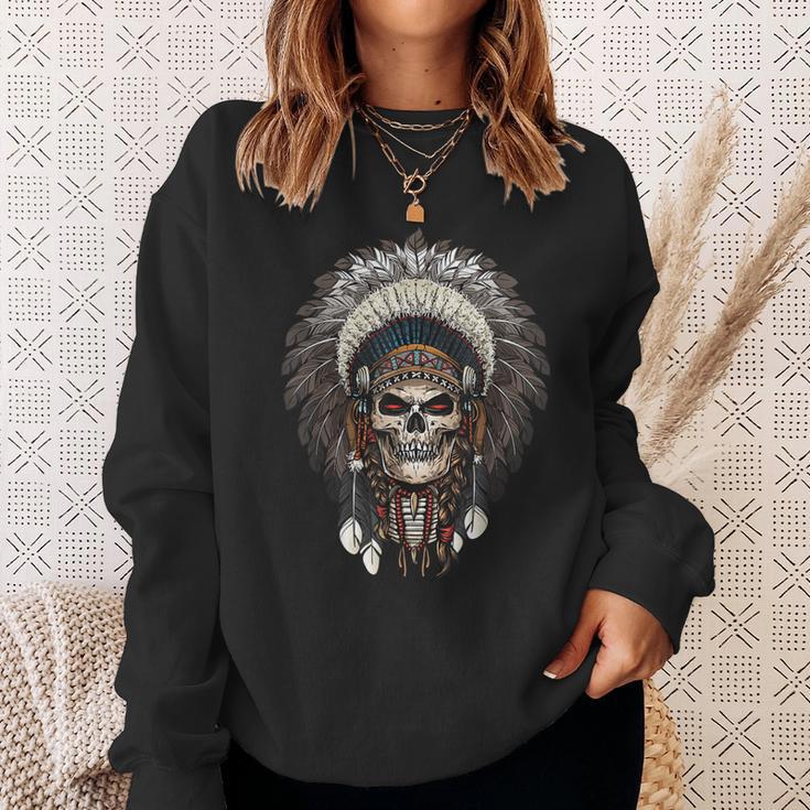 Native American Indian Chief Skull Motorcycle Rider Vintage Sweatshirt Gifts for Her