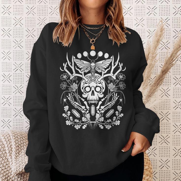 Nature Witch Skull And Death's Head Moth Moons & Crystals Sweatshirt Gifts for Her